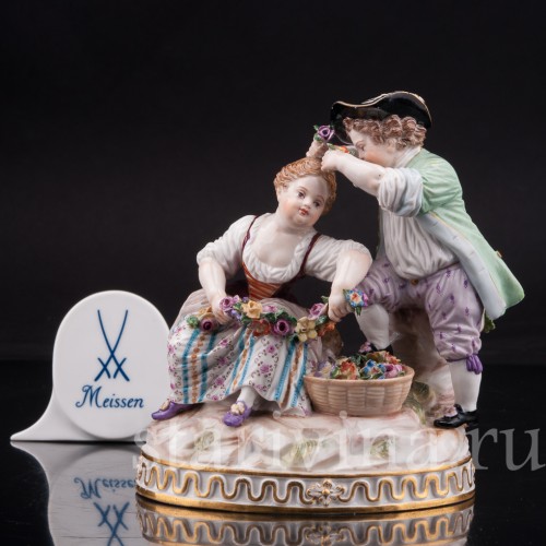 Фарфоровая статуэтка Аллегория весны, пара с цветами, Meissen, Германия, сер. 19 - нач. 20 в.