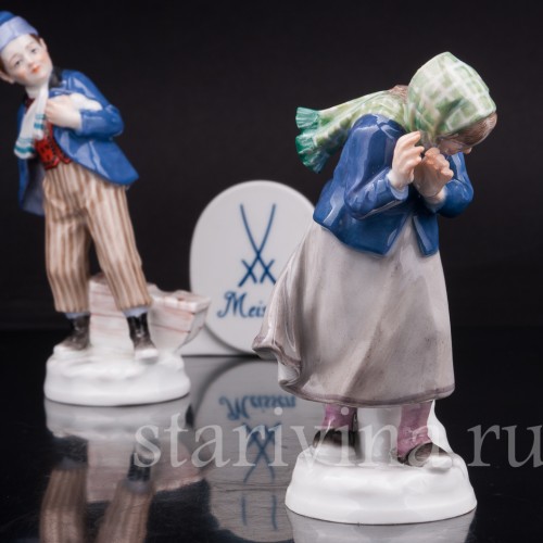 Парные фарфоровые статуэтки Дети, играющие в снежки, Meissen, Германия, нач. 20 в.