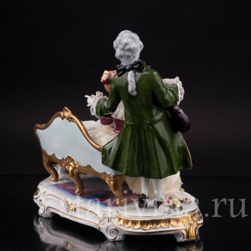 Фарфоровая статуэтка Пара со скрипкой, кружевная, Unterweissbach, Германия, 1958-76 гг.