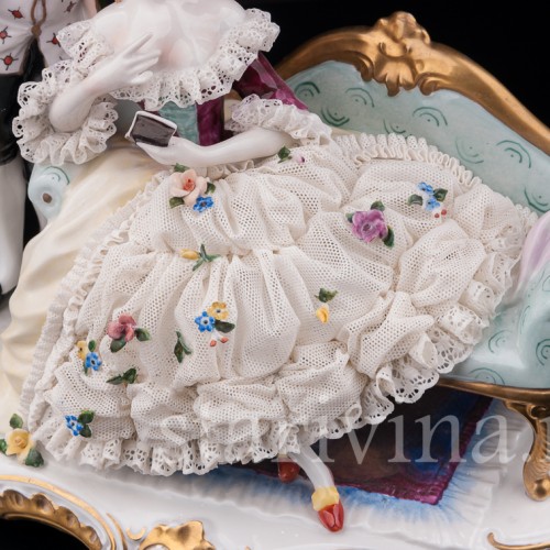 Фарфоровая статуэтка Пара со скрипкой, кружевная, Unterweissbach, Германия, 1958-76 гг.