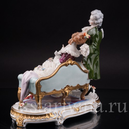 Фарфоровая статуэтка Пара со скрипкой, кружевная, Unterweissbach, Германия, 1958-76 гг.