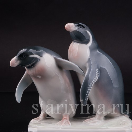 Фарфоровая фигурка птицы Два пингвина, Metzler & Ortloff, Германия, 1930-72 гг.