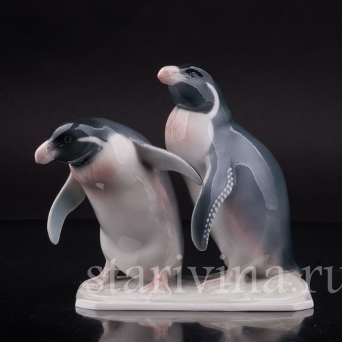 Фарфоровая фигурка птицы Два пингвина, Metzler & Ortloff, Германия, 1930-72 гг.