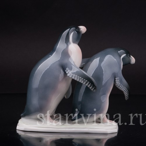 Фарфоровая фигурка птицы Два пингвина, Metzler & Ortloff, Германия, 1930-72 гг.