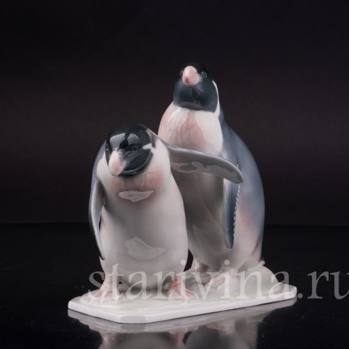 Фарфоровая фигурка птицы Два пингвина, Metzler & Ortloff, Германия, 1930-72 гг.