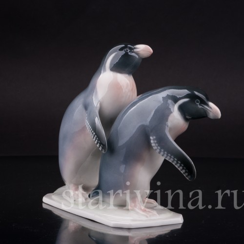Фарфоровая фигурка птицы Два пингвина, Metzler & Ortloff, Германия, 1930-72 гг.