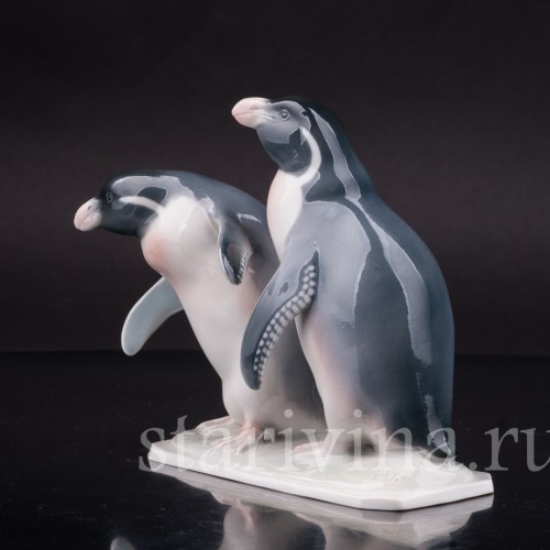 Фарфоровая фигурка птицы Два пингвина, Metzler & Ortloff, Германия, 1930-72 гг.