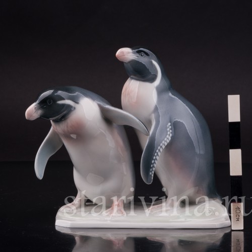 Фарфоровая фигурка птицы Два пингвина, Metzler & Ortloff, Германия, 1930-72 гг.