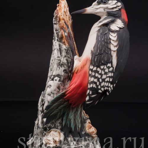 Статуэтка птицы из фарфора Пестрый дятел, Capodimonte, Италия, вт. пол. 20 века.