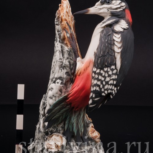 Статуэтка птицы из фарфора Пестрый дятел, Capodimonte, Италия, вт. пол. 20 века.