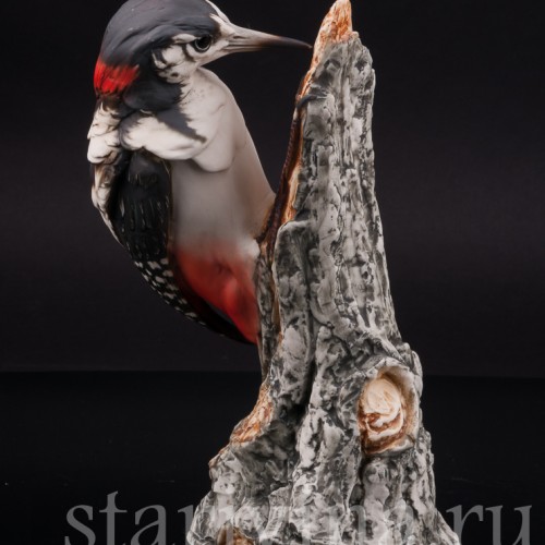 Статуэтка птицы из фарфора Пестрый дятел, Capodimonte, Италия, вт. пол. 20 века.