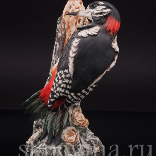 Статуэтка птицы из фарфора Пестрый дятел, Capodimonte, Италия, вт. пол. 20 века.
