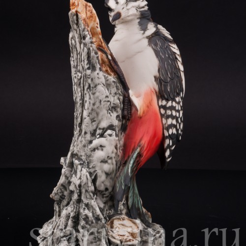 Статуэтка птицы из фарфора Пестрый дятел, Capodimonte, Италия, вт. пол. 20 века.