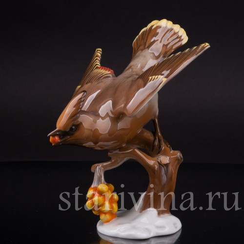 Фарфоровая статуэтка птицы Свиристель на рябине, Rosenthal, Германия, 1941 год.