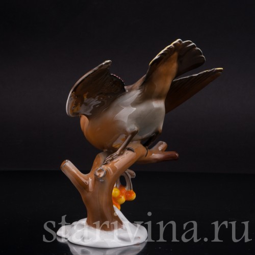 Фарфоровая статуэтка птицы Свиристель на рябине, Rosenthal, Германия, 1941 год.