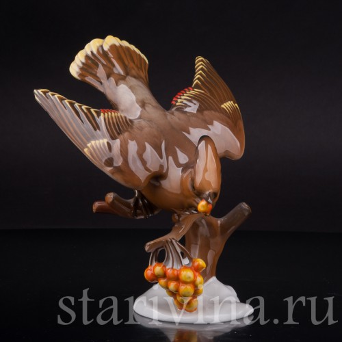 Фарфоровая статуэтка птицы Свиристель на рябине, Rosenthal, Германия, 1941 год.