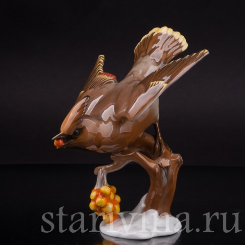 Фарфоровая статуэтка птицы Свиристель на рябине, Rosenthal, Германия, 1941 год.