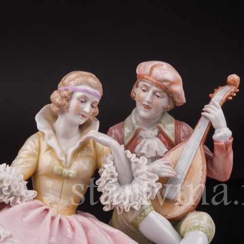 Фарфоровая фигурка Пара с мандолиной, кружевная, Muller & Co, Германия, перв. пол. 20 в.