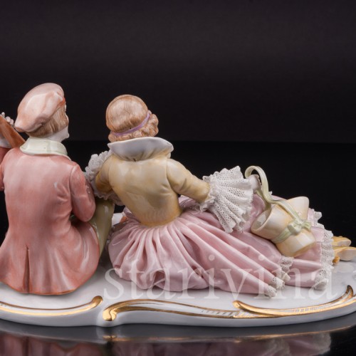 Фарфоровая фигурка Пара с мандолиной, кружевная, Muller & Co, Германия, перв. пол. 20 в.