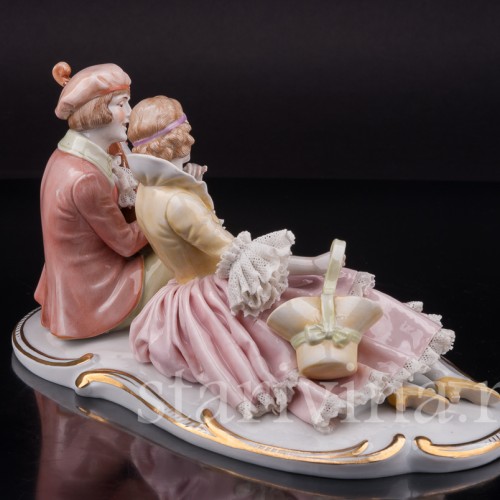 Фарфоровая фигурка Пара с мандолиной, кружевная, Muller & Co, Германия, перв. пол. 20 в.