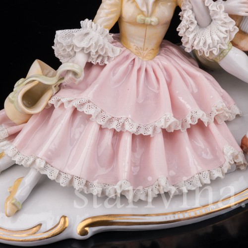 Фарфоровая фигурка Пара с мандолиной, кружевная, Muller & Co, Германия, перв. пол. 20 в.