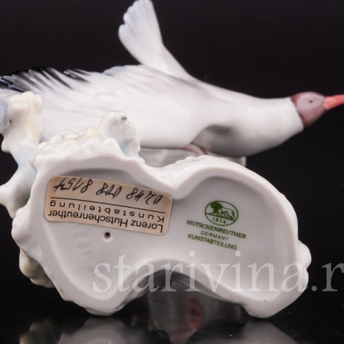 Статуэтка птицы из фарфора Чайка над волнами, миниатюра, Hutschenreuther, Германия, 1970 гг.