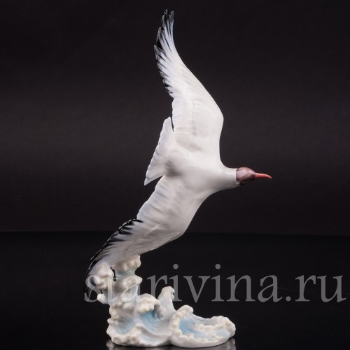 Статуэтка птицы из фарфора Чайка над волнами, миниатюра, Hutschenreuther, Германия, 1970 гг.