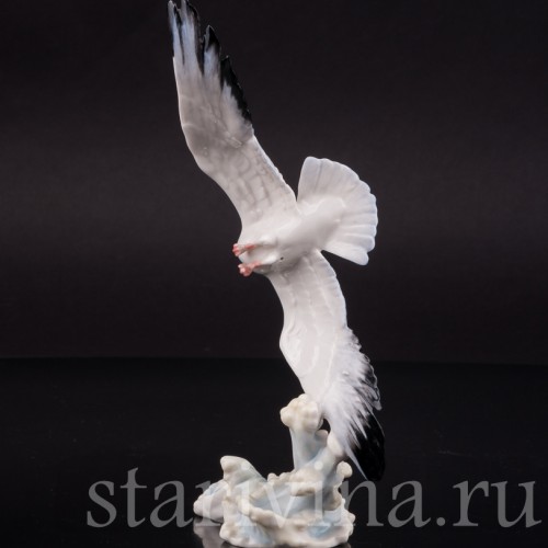 Статуэтка птицы из фарфора Чайка над волнами, миниатюра, Hutschenreuther, Германия, 1970 гг.