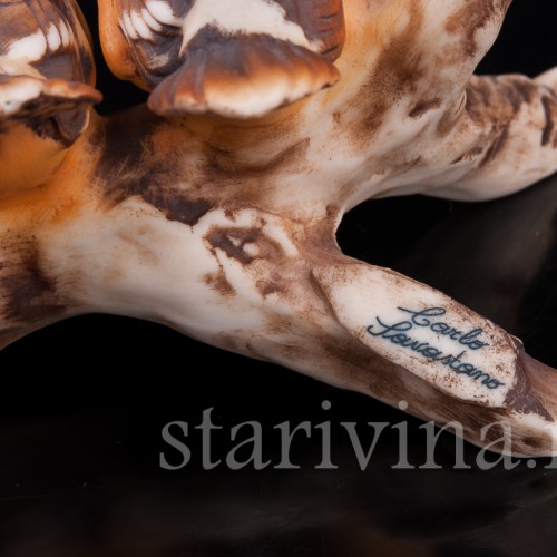 Фигурка птиц из фарфора Птенцы на ветке, миниатюра, Capodimonte, Италия.