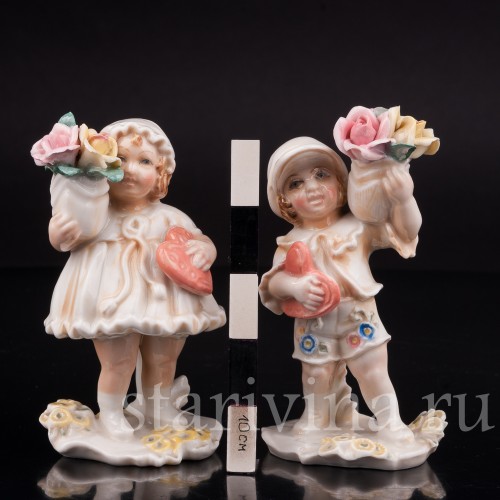 Парные фарфоровые статуэтки Дети с цветами, миниатюра, Karl Ens, Германия, 1920-30 гг.