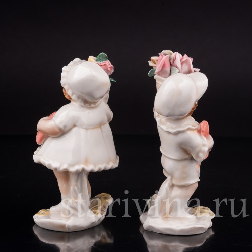 Парные фарфоровые статуэтки Дети с цветами, миниатюра, Karl Ens, Германия, 1920-30 гг.