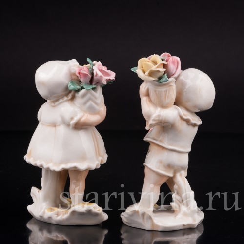 Парные фарфоровые статуэтки Дети с цветами, миниатюра, Karl Ens, Германия, 1920-30 гг.