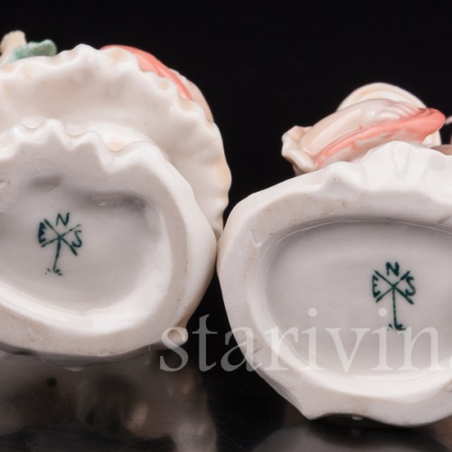 Парные фарфоровые статуэтки Дети с цветами, миниатюра, Karl Ens, Германия, 1920-30 гг.