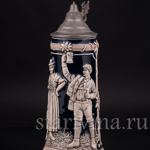 Старинная пивная кружка Смочим горло, 1 л, Marzi & Remy, Германия, кон. 19 - нач. 20 вв.