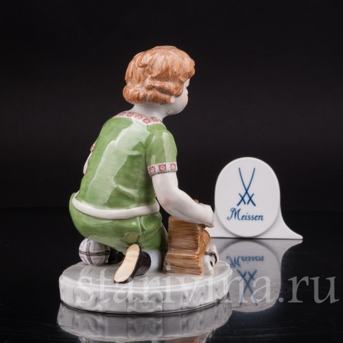 Фарфоровая статуэтка Мальчик с паровозиком, Meissen, Германия, 1987 г.