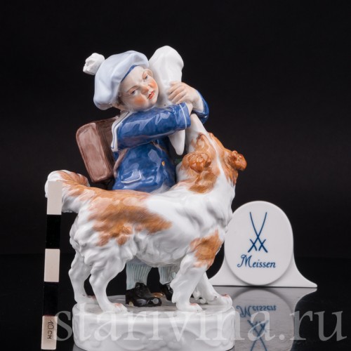Фарфоровая фигурка Мальчик и собака, Meissen, Германия, 1996 г.