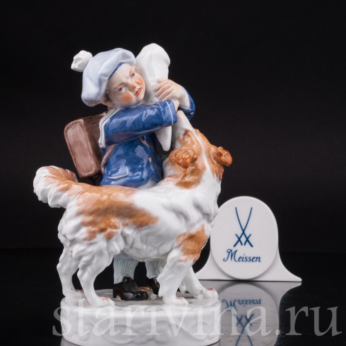 Фарфоровая фигурка Мальчик и собака, Meissen, Германия, 1996 г.