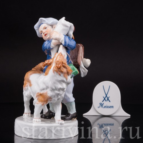 Фарфоровая фигурка Мальчик и собака, Meissen, Германия, 1996 г.