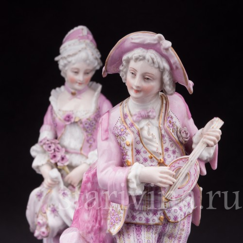 Парные фарфоровые статуэтки Пара в розовом, Франция, 19 в.
