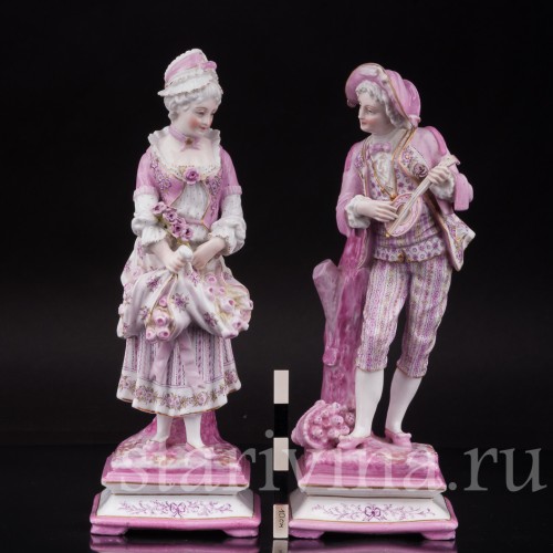 Парные фарфоровые статуэтки Пара в розовом, Франция, 19 в.