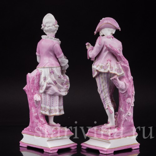 Парные фарфоровые статуэтки Пара в розовом, Франция, 19 в.
