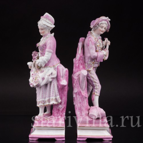 Парные фарфоровые статуэтки Пара в розовом, Франция, 19 в.