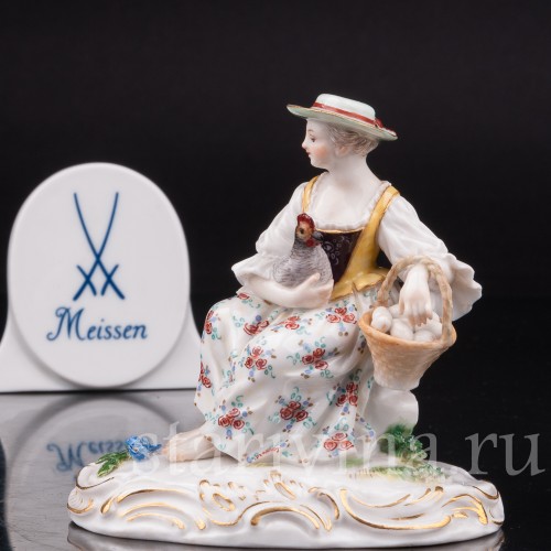 Фигурка из фарфора Девушка с курицей, Meissen, Германия, сер 19 - нач 20 вв.