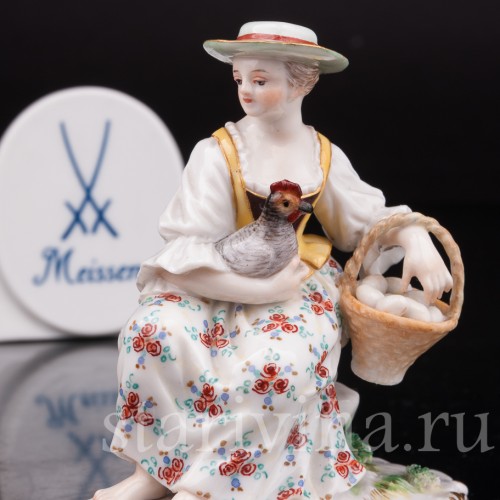 Фигурка из фарфора Девушка с курицей, Meissen, Германия, сер 19 - нач 20 вв.