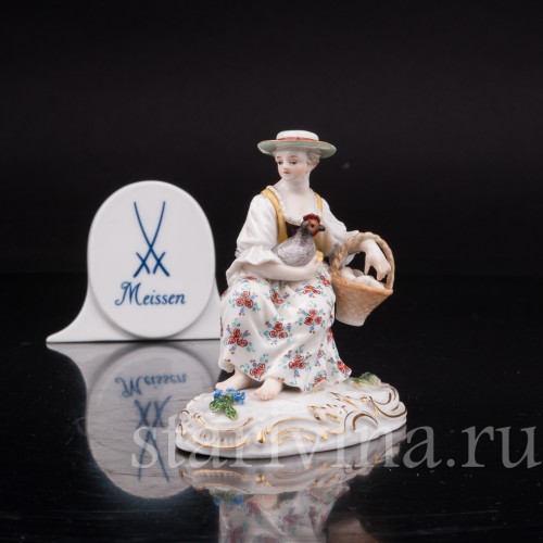 Фигурка из фарфора Девушка с курицей, Meissen, Германия, сер 19 - нач 20 вв.
