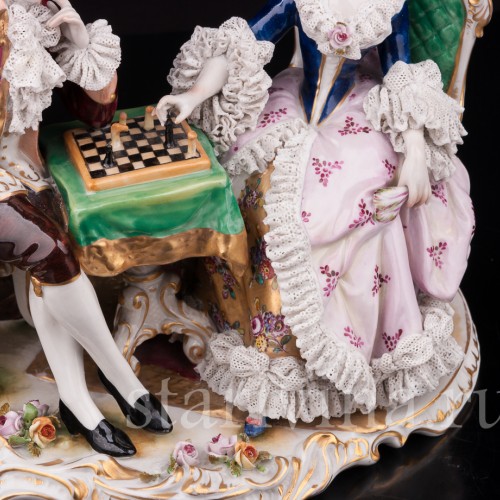 Фарфоровая композиция Шахматная партия, кружевная, Volkstedt, Германия, до 1935 г.