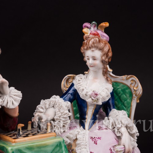 Фарфоровая композиция Шахматная партия, кружевная, Volkstedt, Германия, до 1935 г.