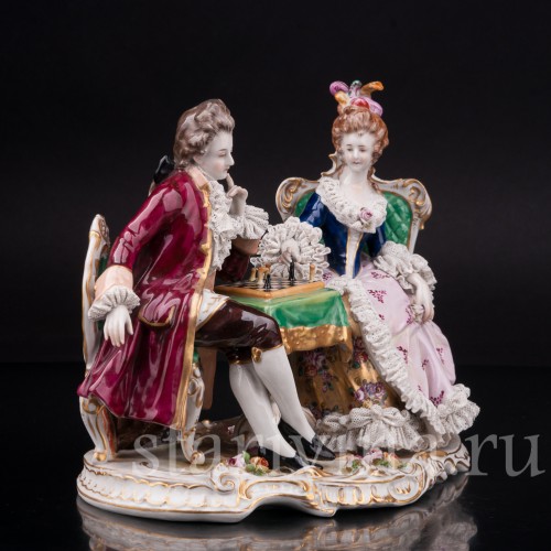 Фарфоровая композиция Шахматная партия, кружевная, Volkstedt, Германия, до 1935 г.