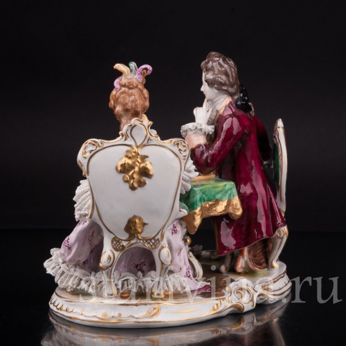 Фарфоровая композиция Шахматная партия, кружевная, Volkstedt, Германия, до 1935 г.