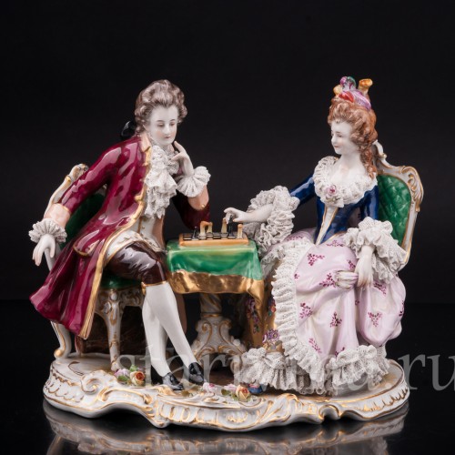 Фарфоровая композиция Шахматная партия, кружевная, Volkstedt, Германия, до 1935 г.